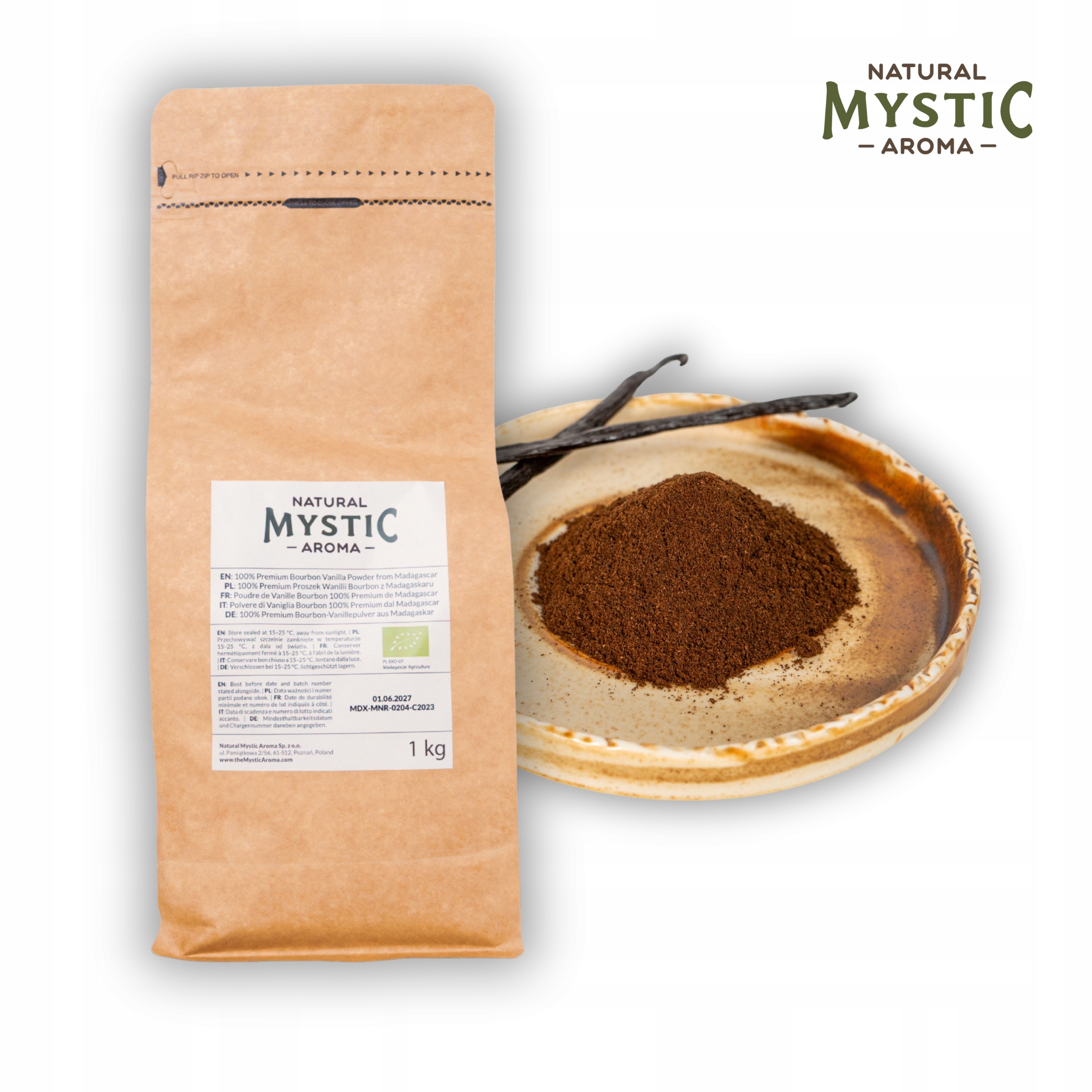 Levně Prémiový Bio vanilkový prášek Bourbon 1KG Madagaskar Organic Natural