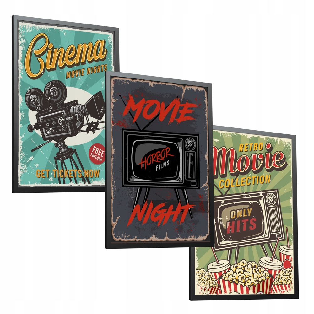 Sada obrazů 40x50 Retro kino filmy televize kamera do obývacího pokoje ložnice
