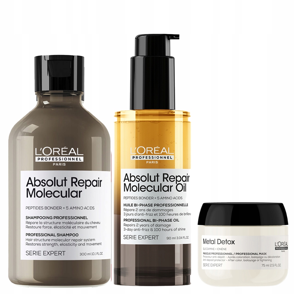 Loreal Absolut Repair Molecular šampon olej dárek Metal Detox maska 75