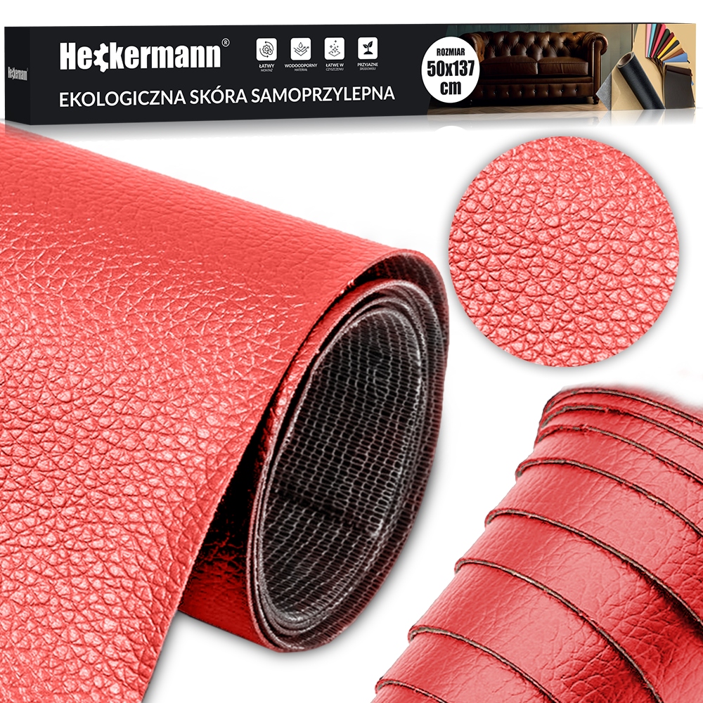 Kůže Samolepicí Eko Kůže Skaj Červená Silné Lepidlo 560g/m2 50x137cm