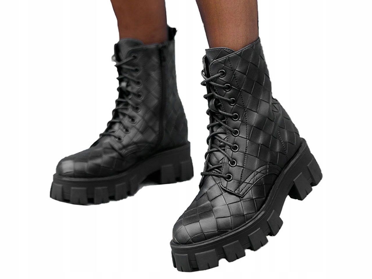 

Traperki Workery Trzewiki Modny Wzór Plecionki r38