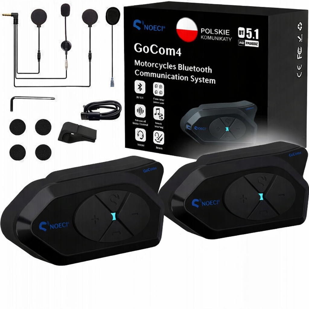 2 x Motocyklový Interkom Konference GOCOM4 Bt 5.1 Polský Lektor Noeci