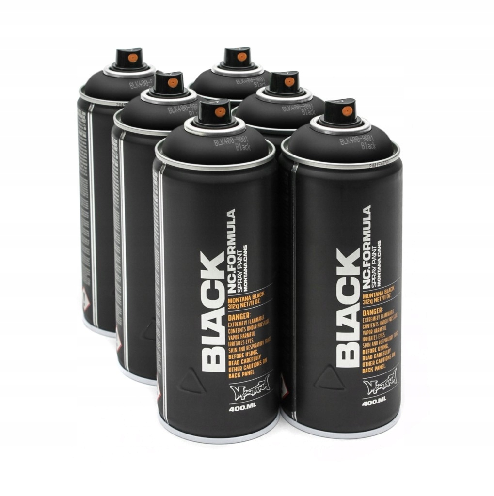 6X Lakier Farba Montana Black Spray 400ML Blk 9001 Czarny