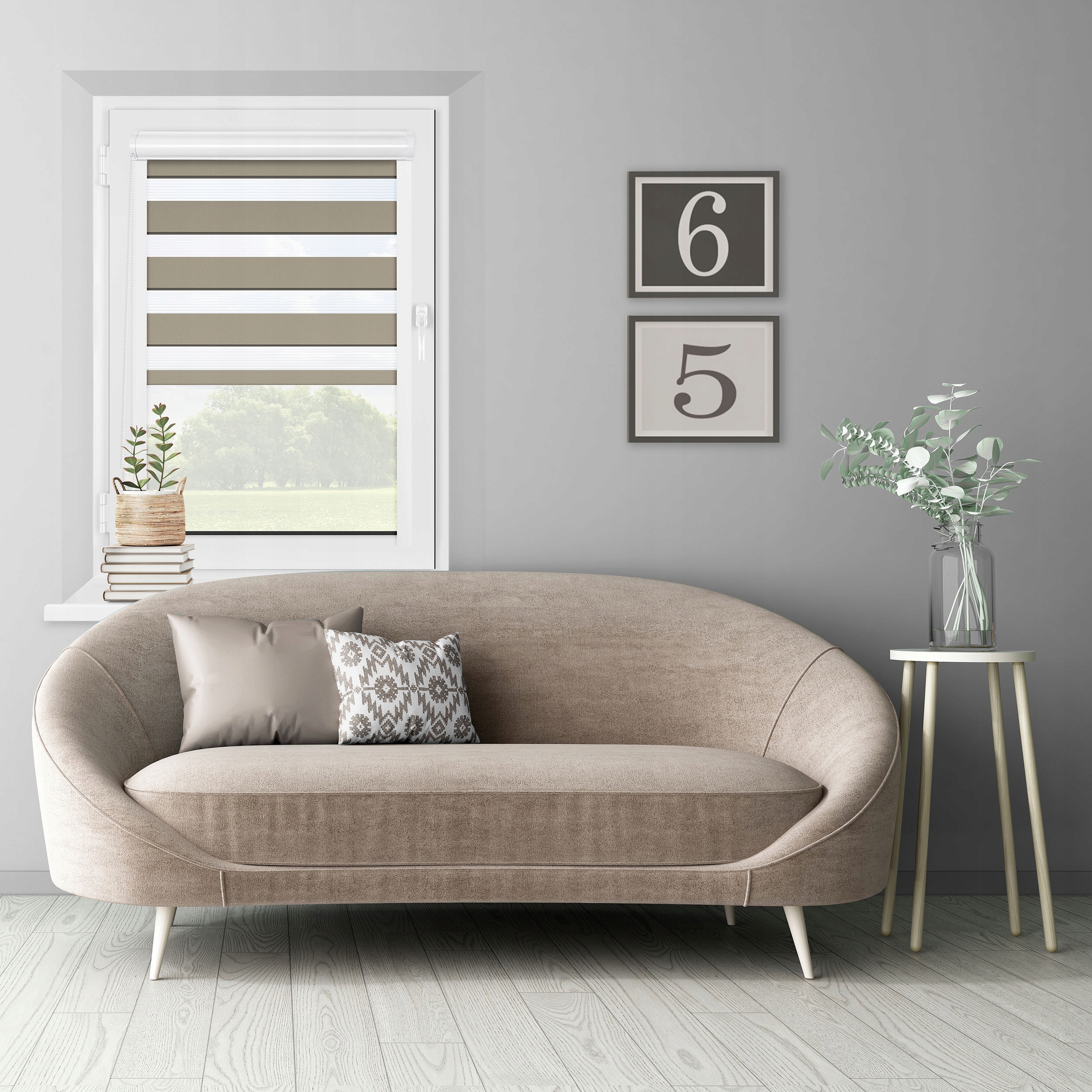 ROLETY DZIEŃ NOC WEWENĘTRZNE ROLETA W KASECIE Z PROWADNICAMI BRĄZOWA Wzór gładki