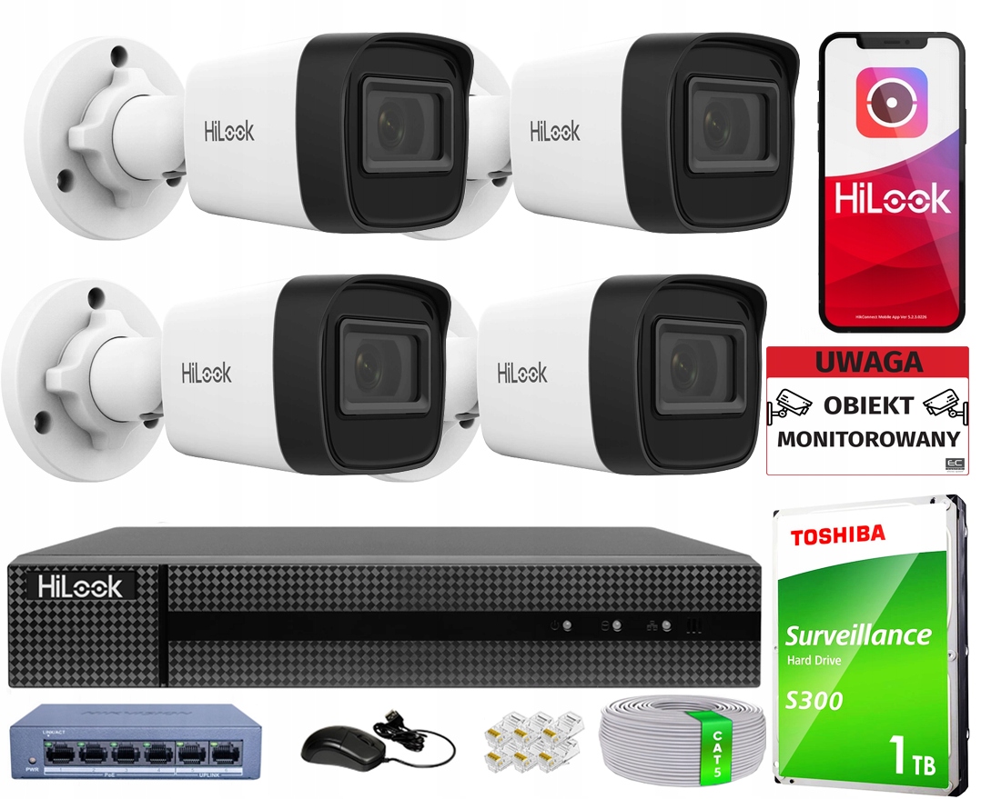 Sada pro monitorování Ip 4 kamery Full Hd 1080p HiLook Hikvision Aplikace