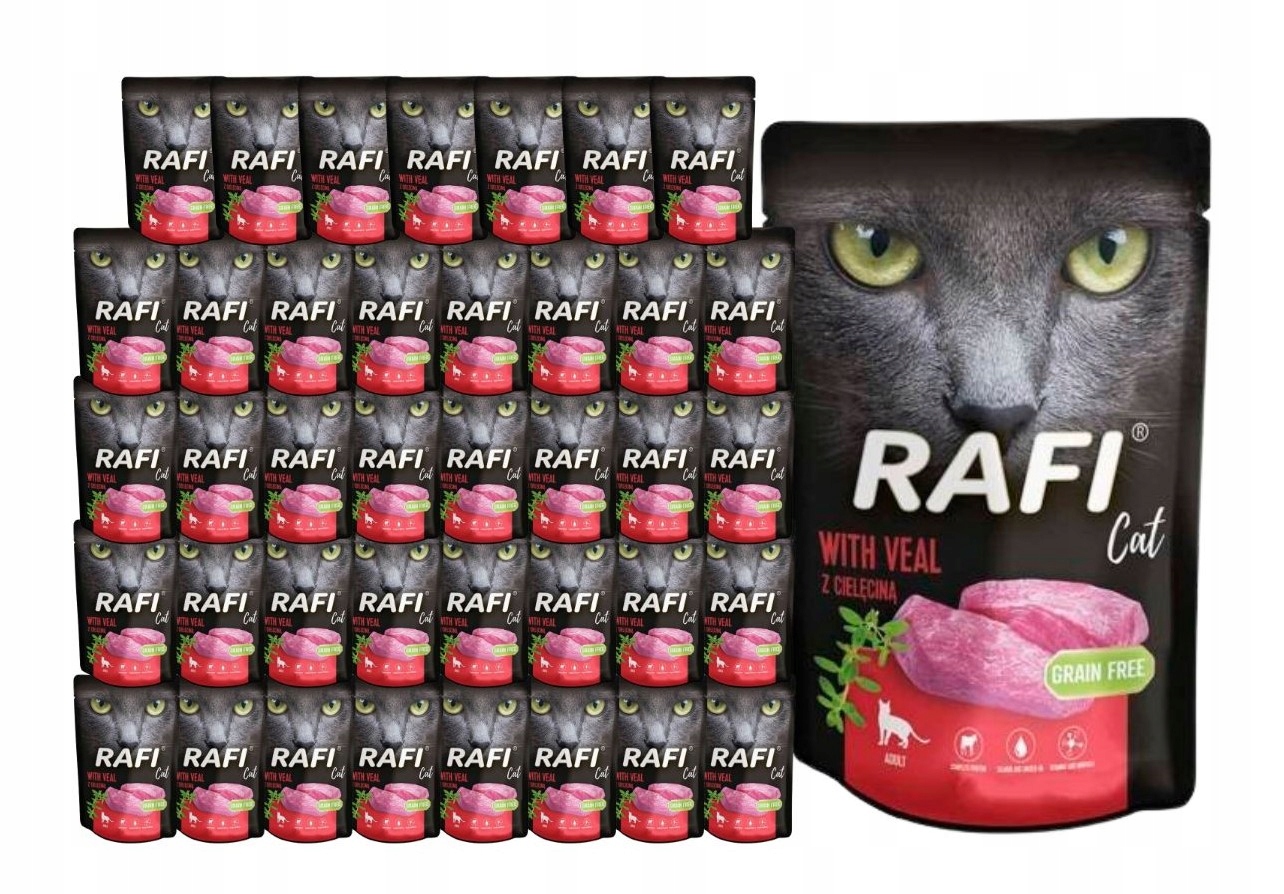 Levně Rafi Cat mokré krmivo pro kočky s telecím masem 40x100g Bezobilná Dolina Noteci