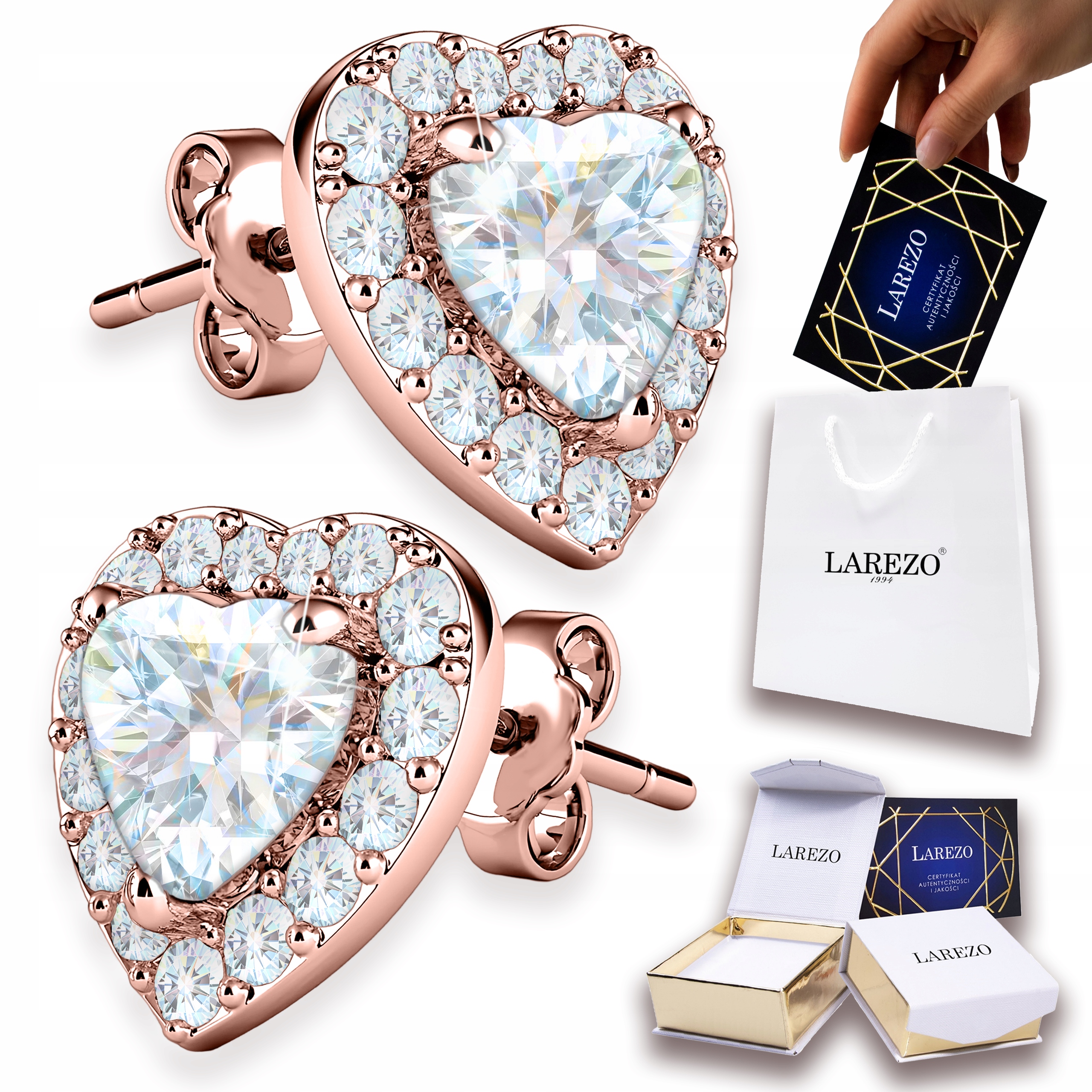 Náušnice Pozlacené s bílým srdcem Bílé Srdíčka s zirkony Stříbro 925