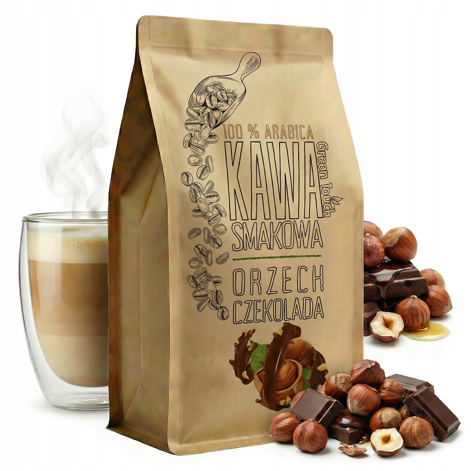 Kawa Ziarnista smakowa Orzechowo Czekoladowa arabica 1 kg Green Touch