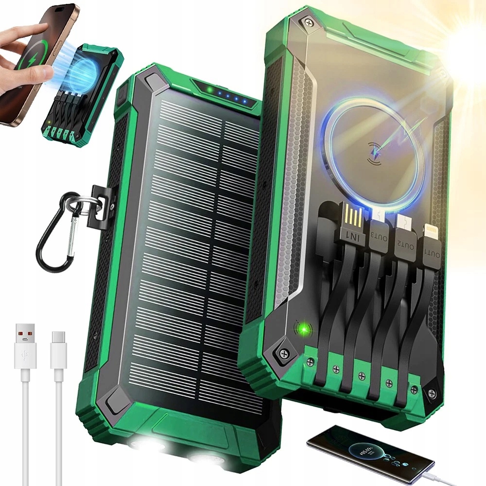 Powerbanka Nabíječka Solární Indukční Panel 20000 mAh 6xUSB Svítilna 2x Led