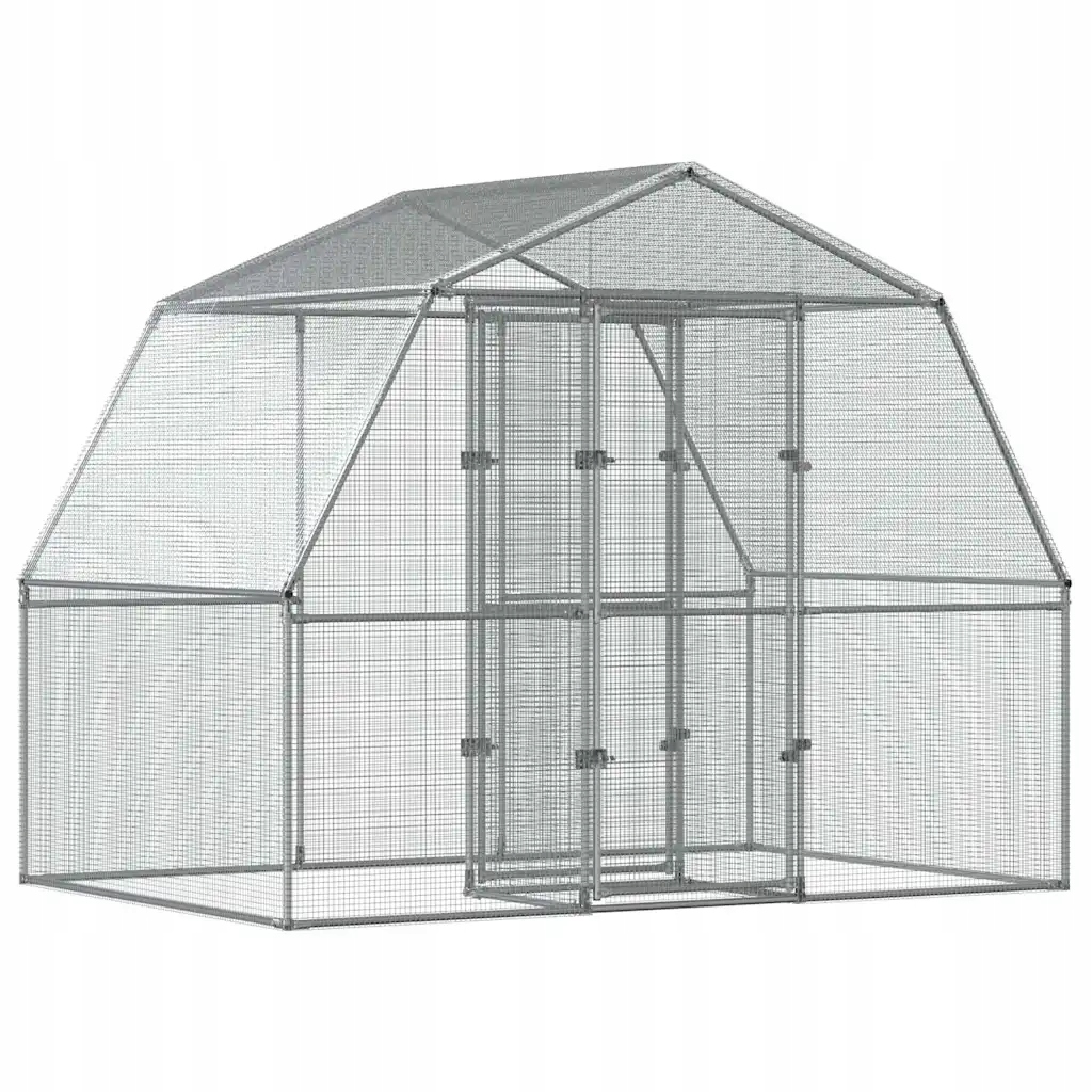 Velká klec pro ptáky z galvanizované oceli, 285 x 195 x 230 cm, stříbrná