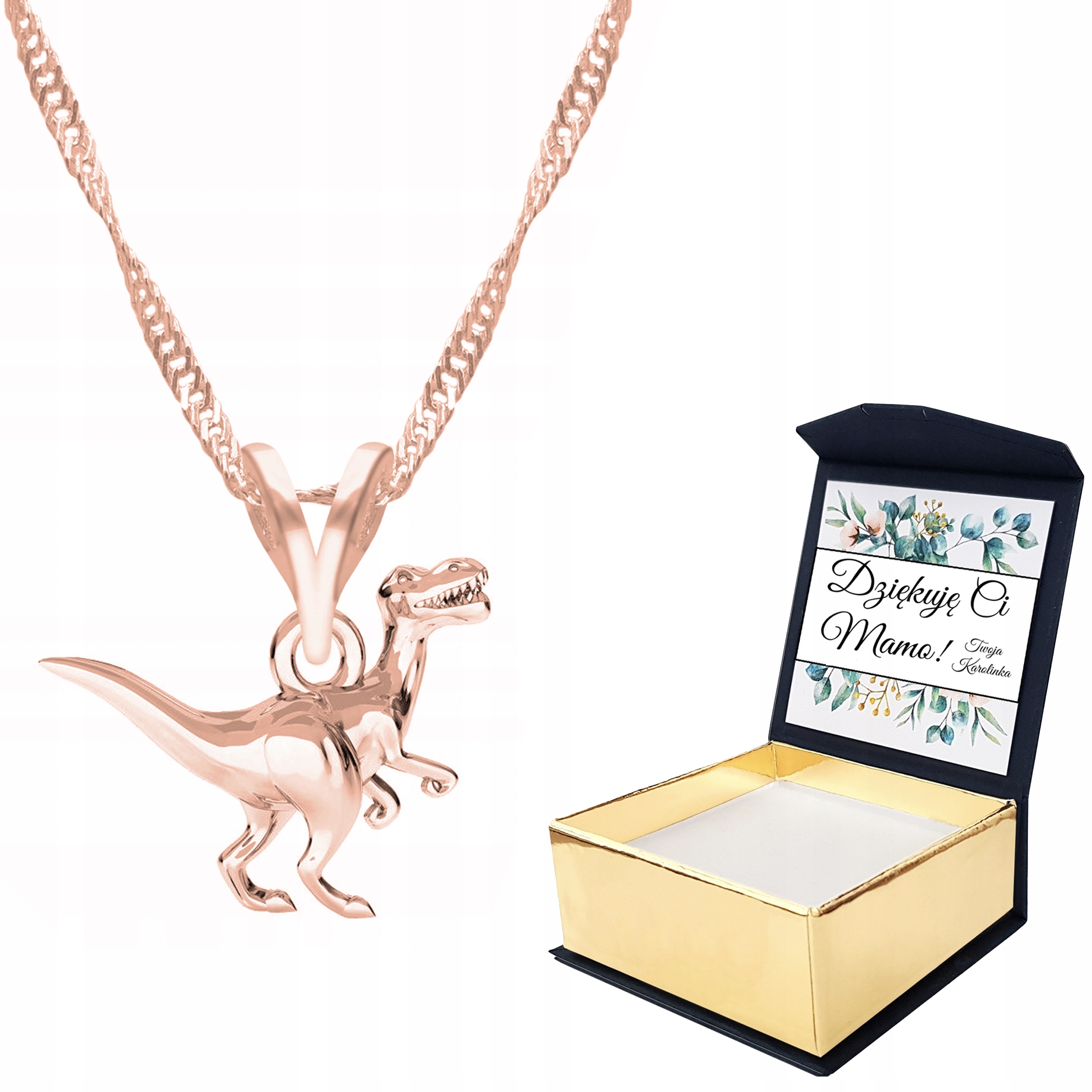 Náhrdelník růžové zlato dinosaurus Vlastní Potisk