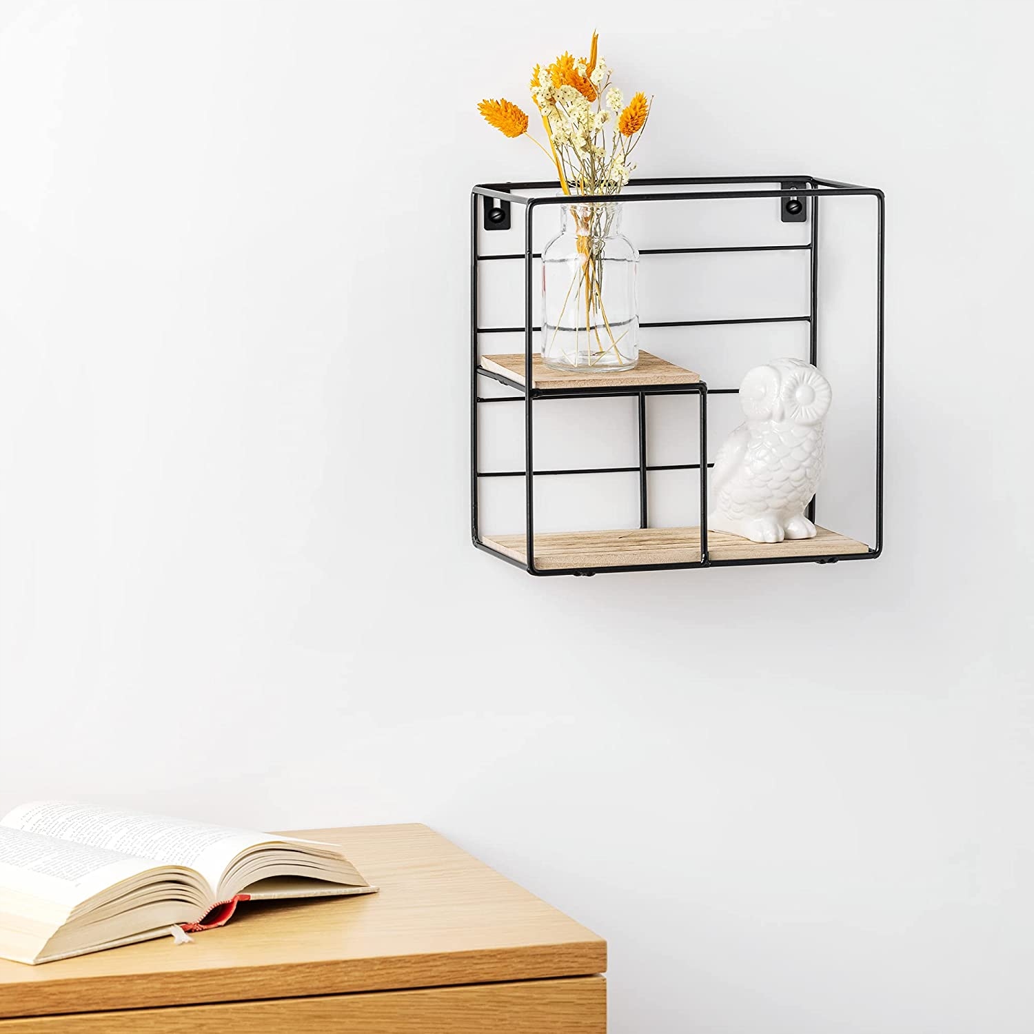 PÓŁKA ŚCIENNA DO ZAWIESZENIA CZARNY METAL I DREWNO Kod producenta DEFWS435