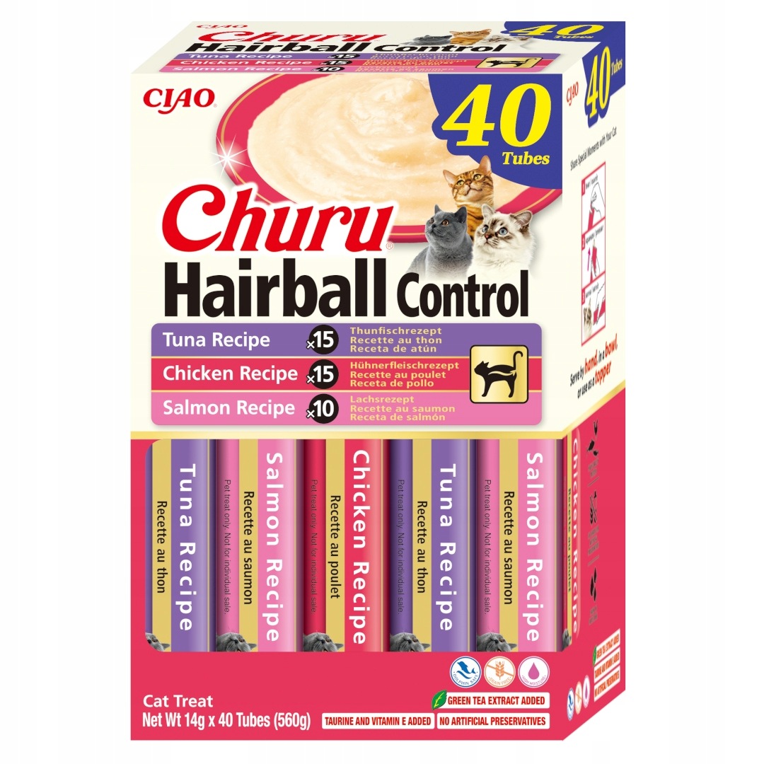 Inaba Cat Churu Hairball Control 40x14 g (560 g) Krémová Pamlsek Pro Kočky