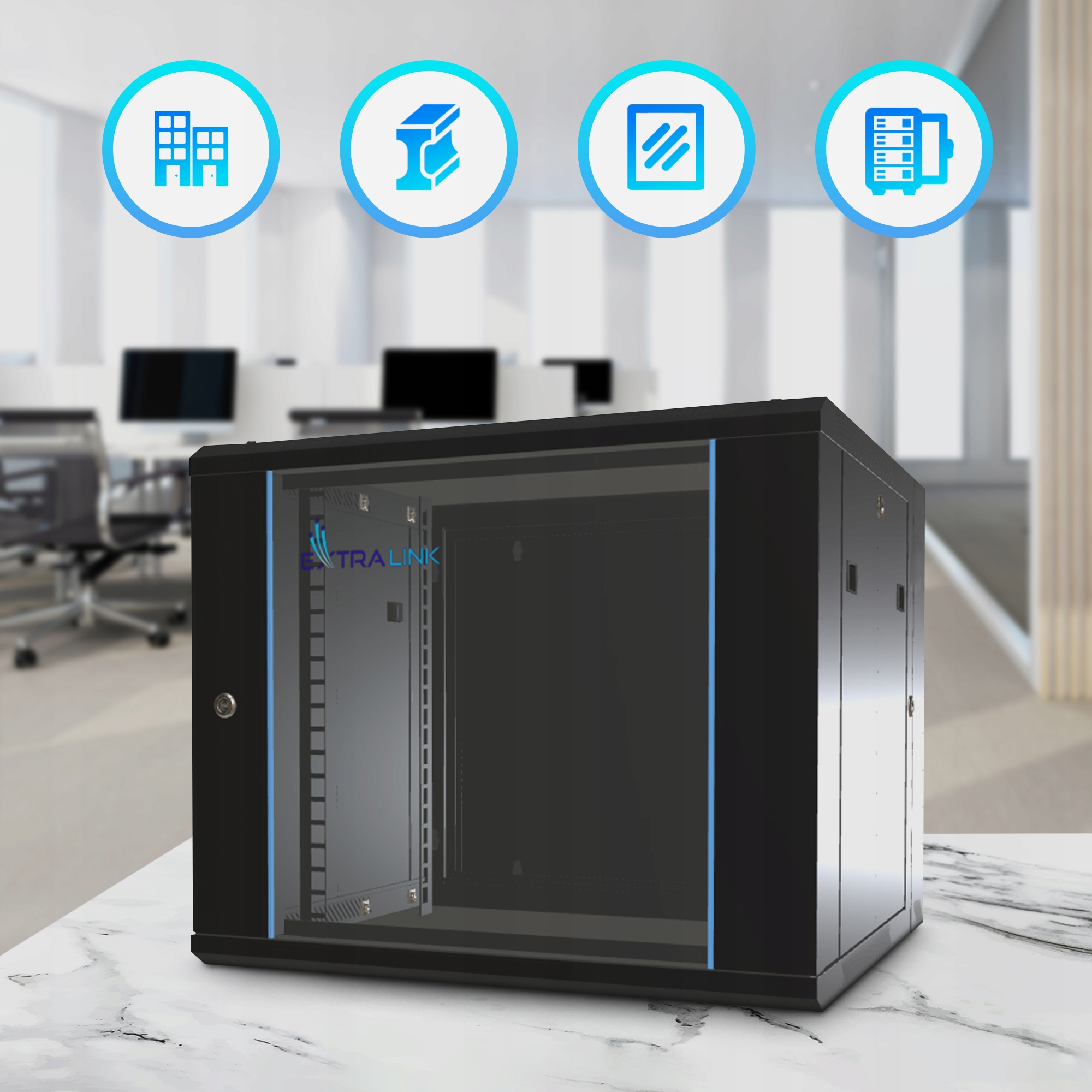 Szafa rack Extralink 9U 600x600 AZH Czarna Stan opakowania oryginalne