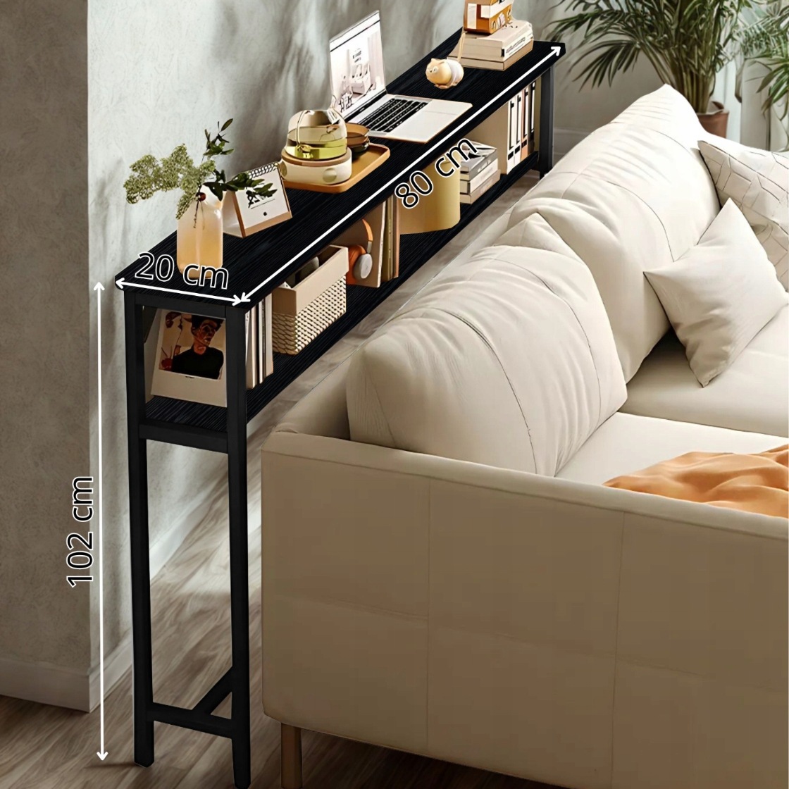 Konzolový Stolek s policí Loft černá 80x20x100,2 cm do obývacího pokoje