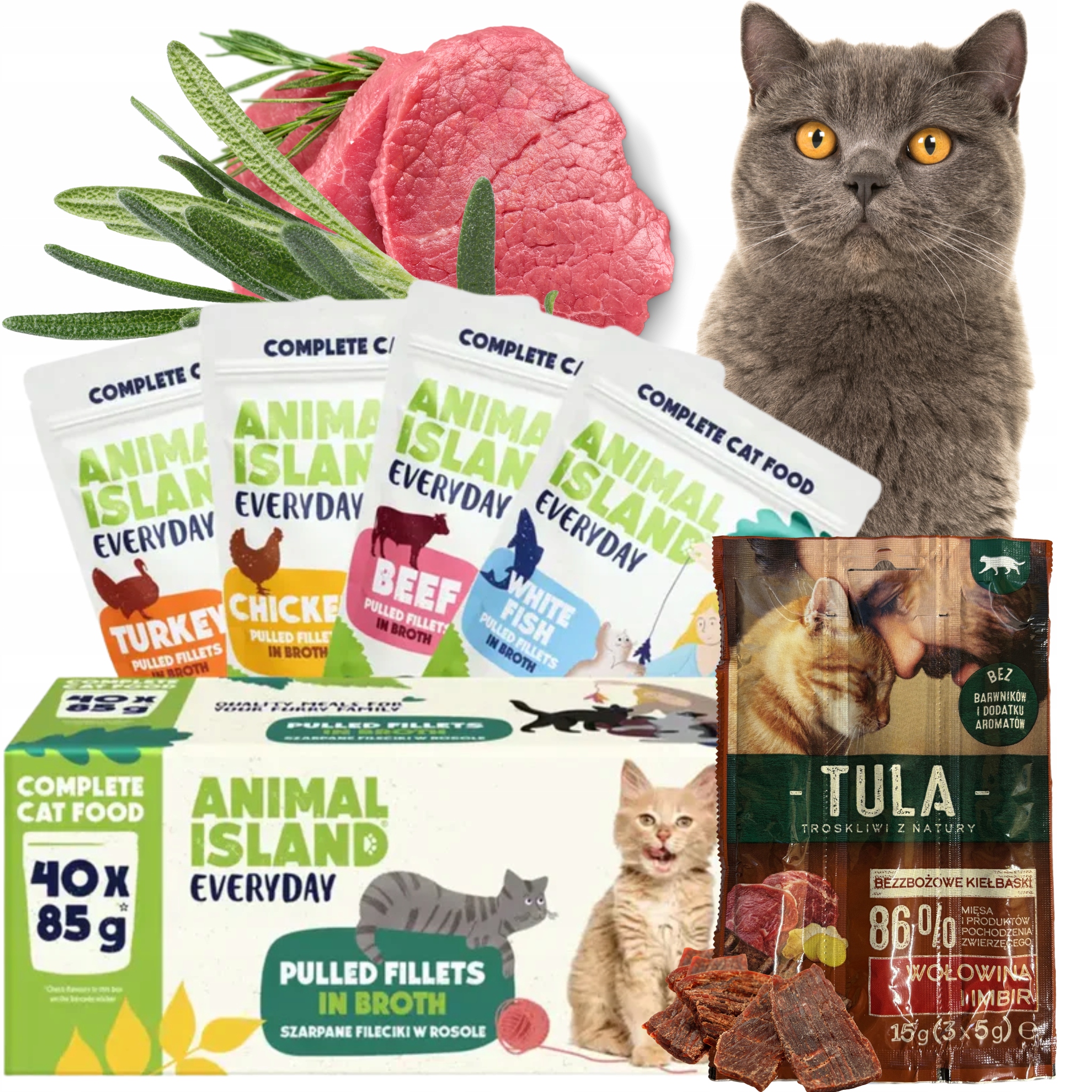 Levně Krmivo pro kočky mokré kapsička bez obilovin MIX Ai 40x85 g pamlsek Tula 15 g