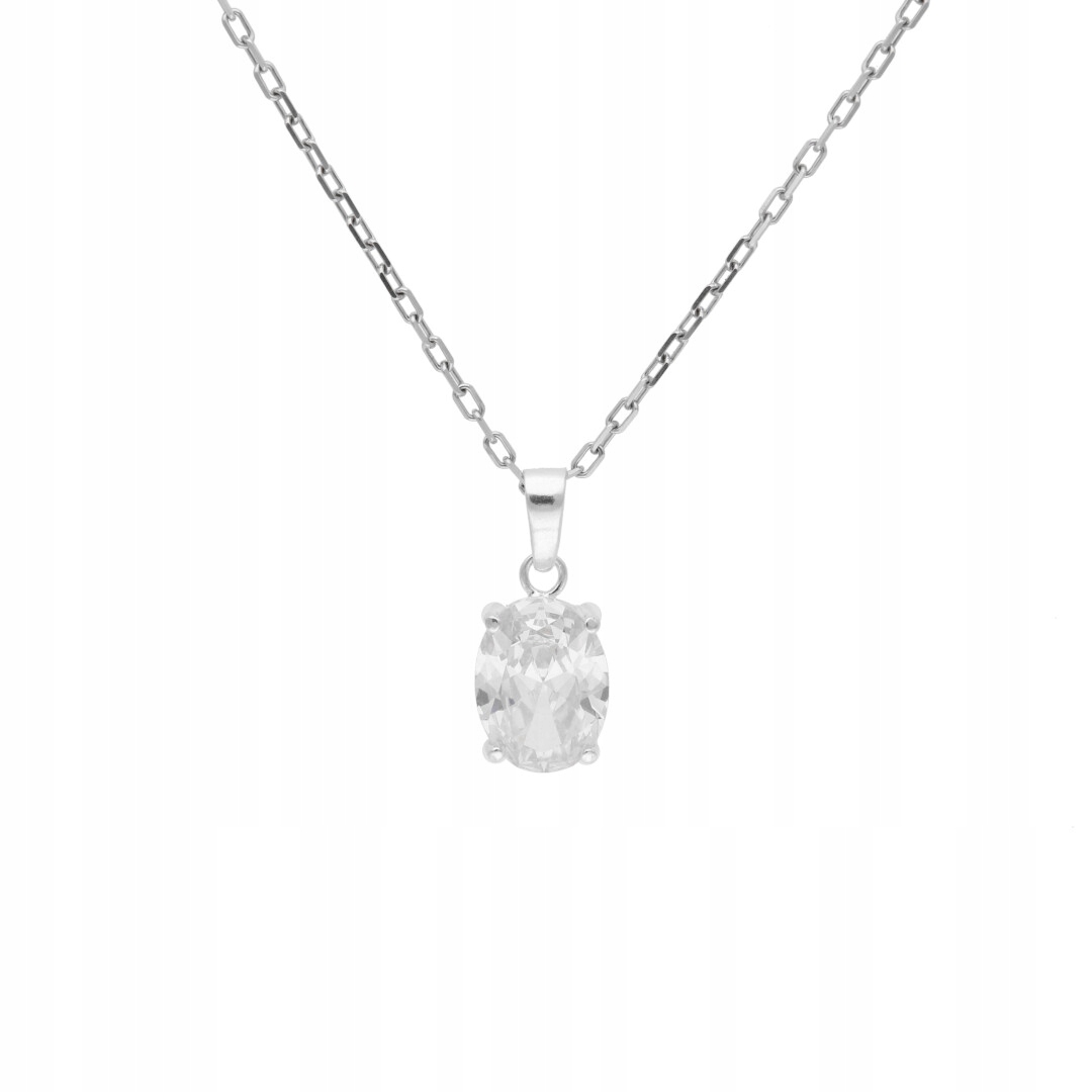 Přívěsek s bílou zirkonií, oválný, stříbro