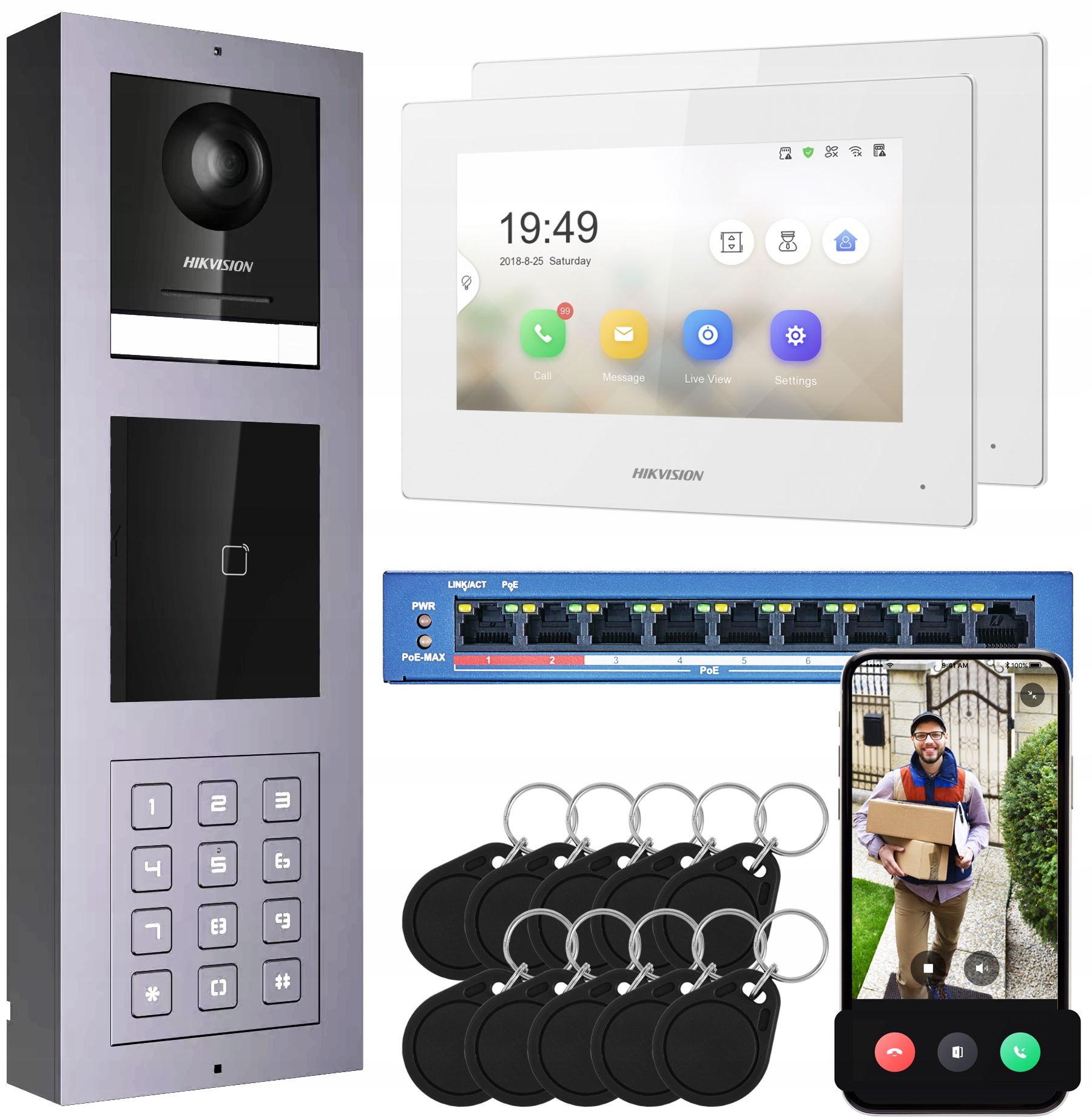 Videovrátnik Hikvision DS-KH6320-WTE1 2x Dotykový monitor 7" Čítačka Aplikácia