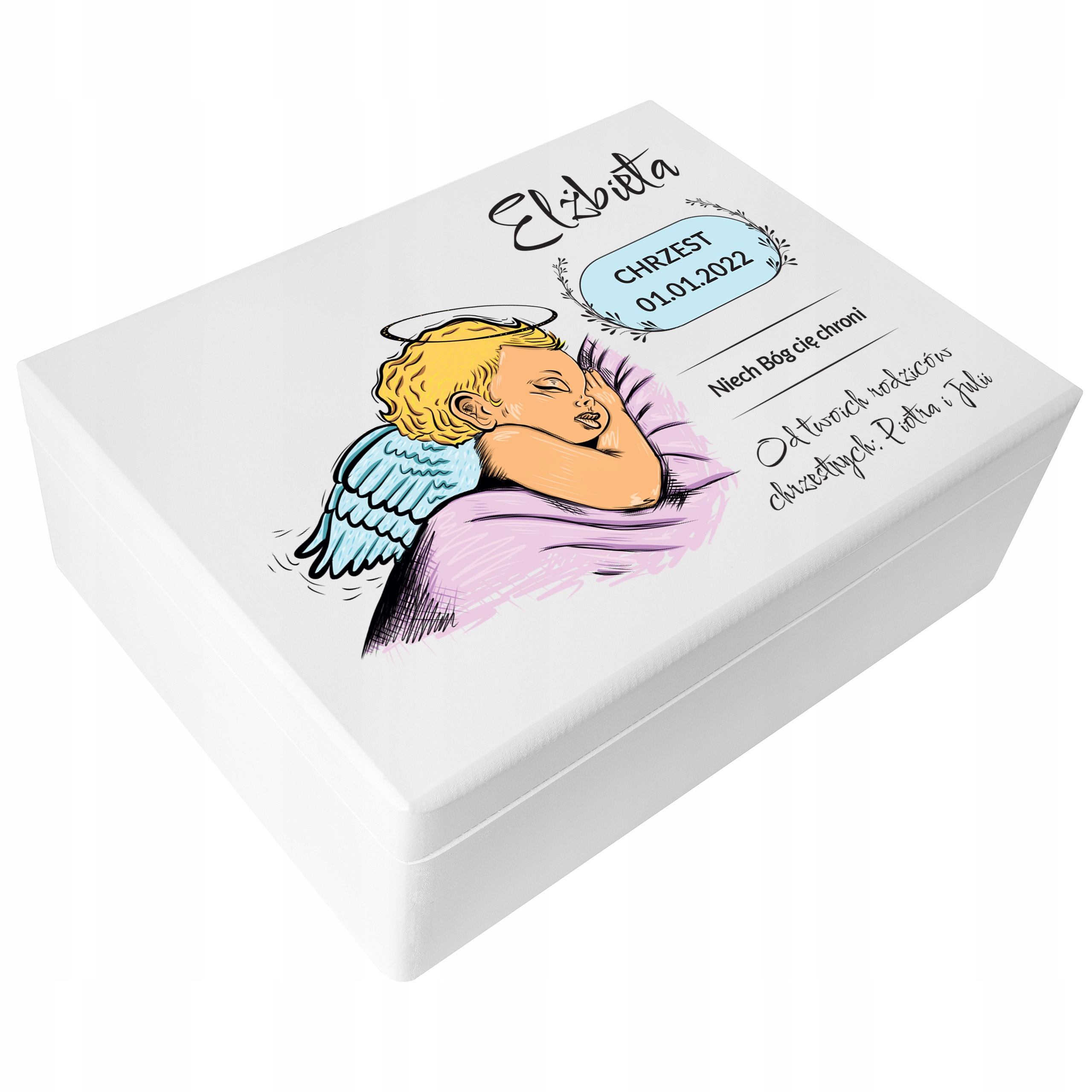 Krabička vzpomínek na křtiny gravírování dárek ke křtinám svatého 40x30