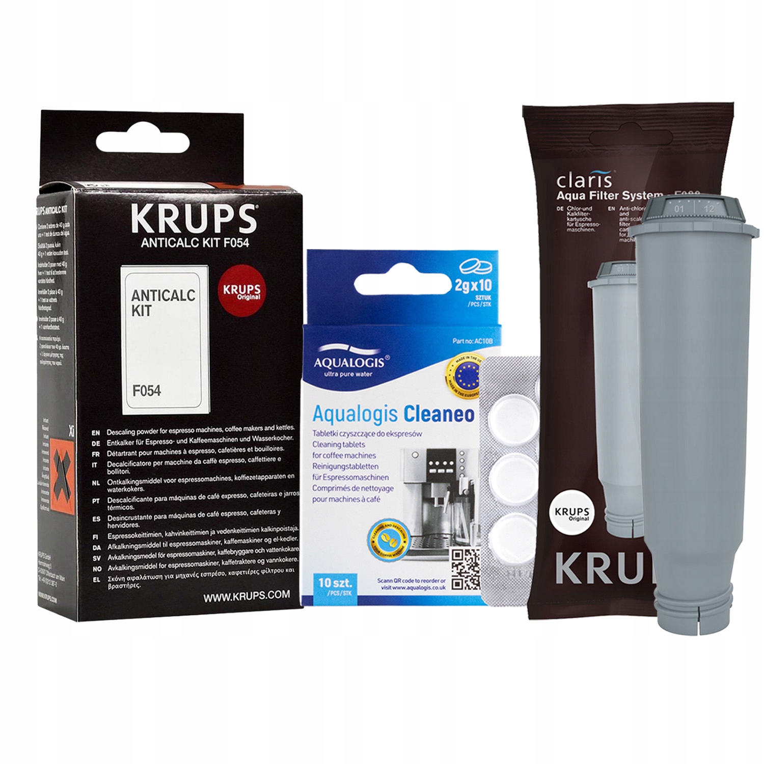 Filtr vody pro kávovar Krups F08801 odvápňovač odmašťovací tabulka