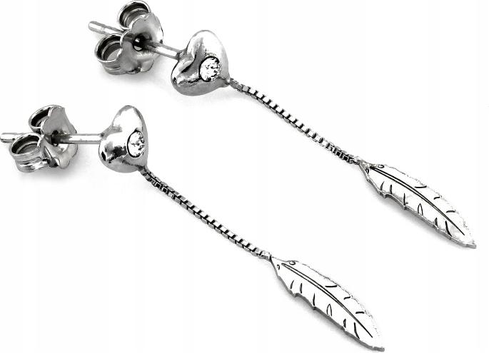 Stříbrné náušnice 925 s peřím a srdíčkem na tyči