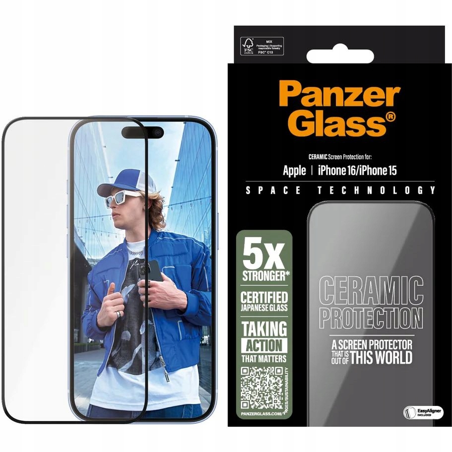 Tvrdené sklo PanzerGlass, keramické na obrazovku pre iPhone 16 15, silné
