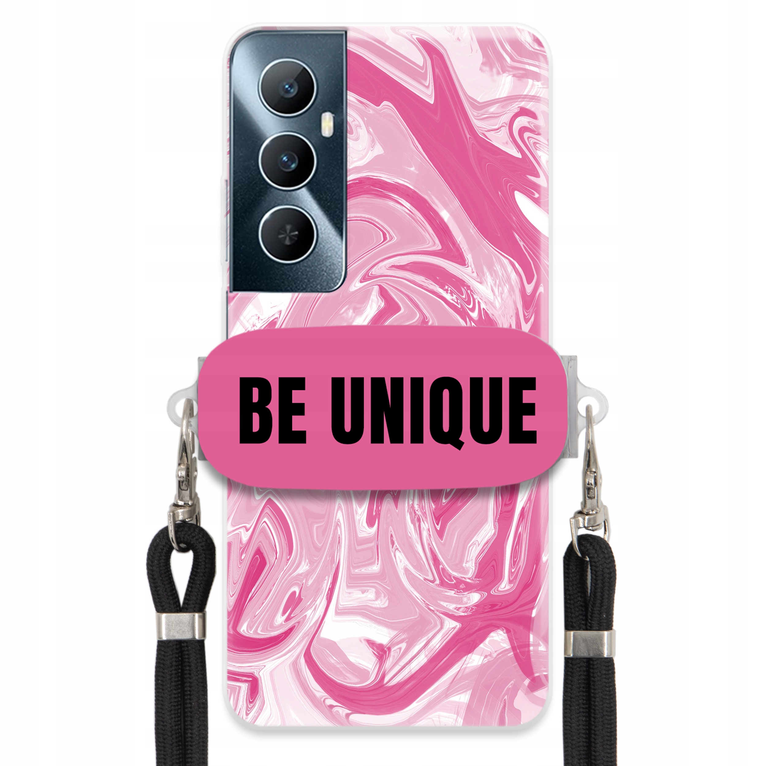 Puzdro na Realme C65 4G Case držiak na šnúrku Čierna Ružová Mramor Be Unique