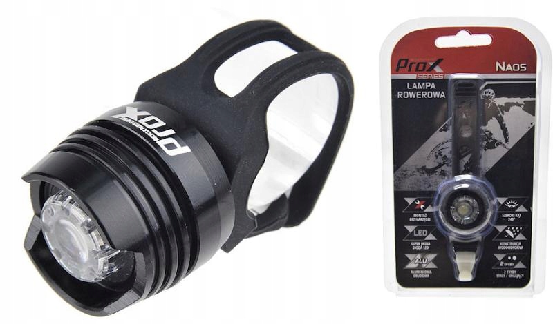 PROX NAOS Lampka rowerowa przednia baryłka alu + BATERIE