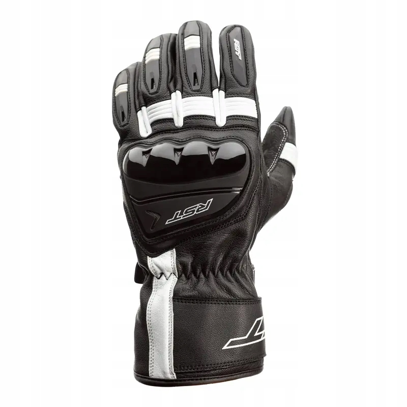 Dlhé turistické kožené motocyklové rukavice Rst Pilot White S