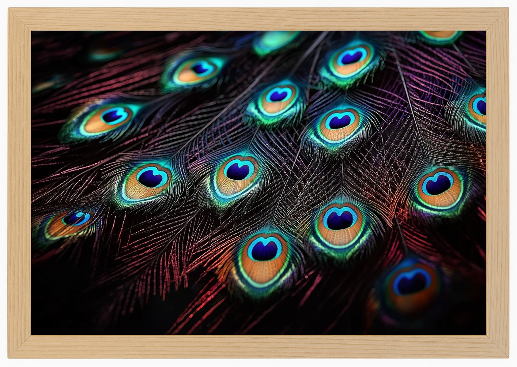 Plakát Rámeček Dřevo Paví Pera Páv Barevné Oči Příroda Peacock 93x62
