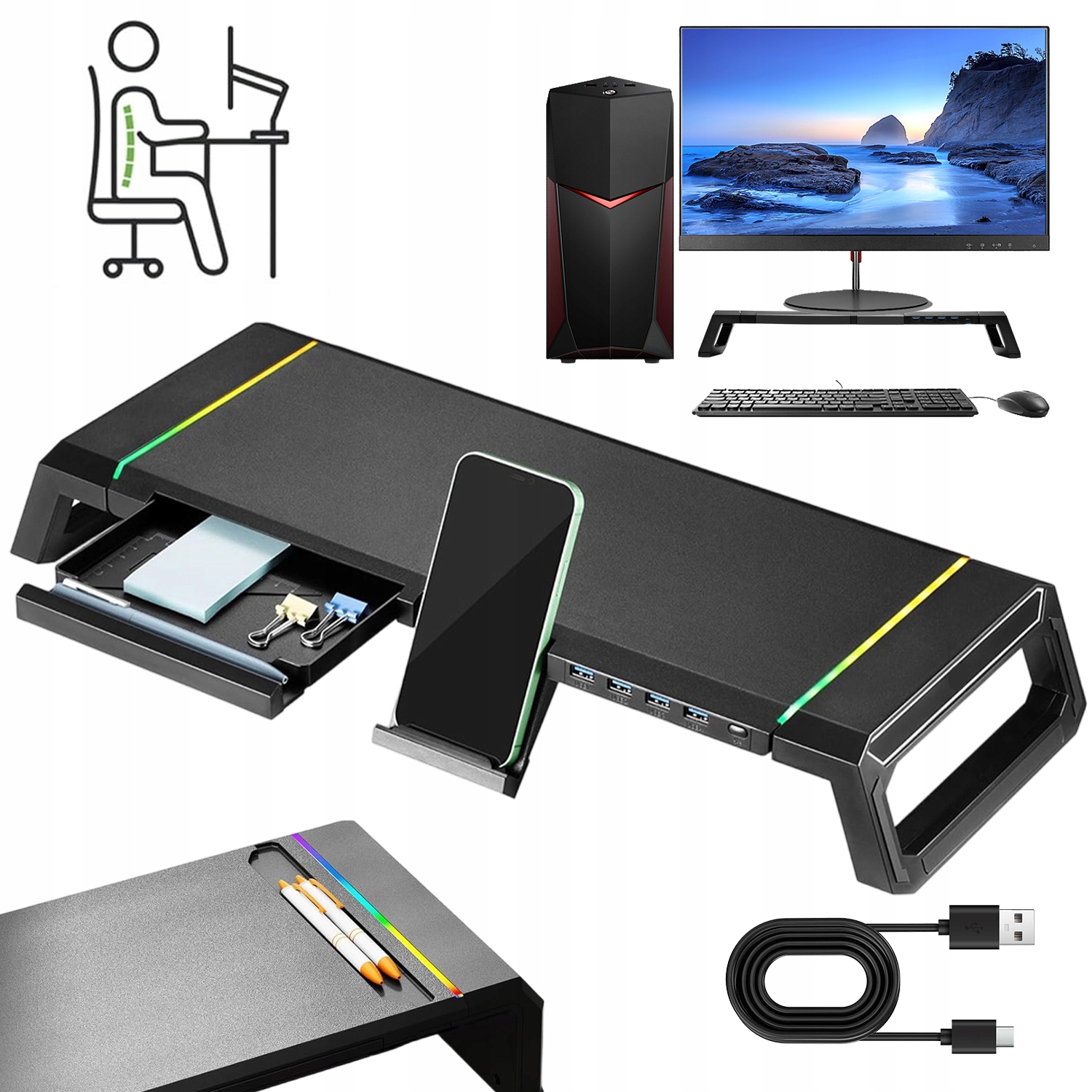 Podstavec Pod Notebook Černý Na Stůl Stabilní Elegantní