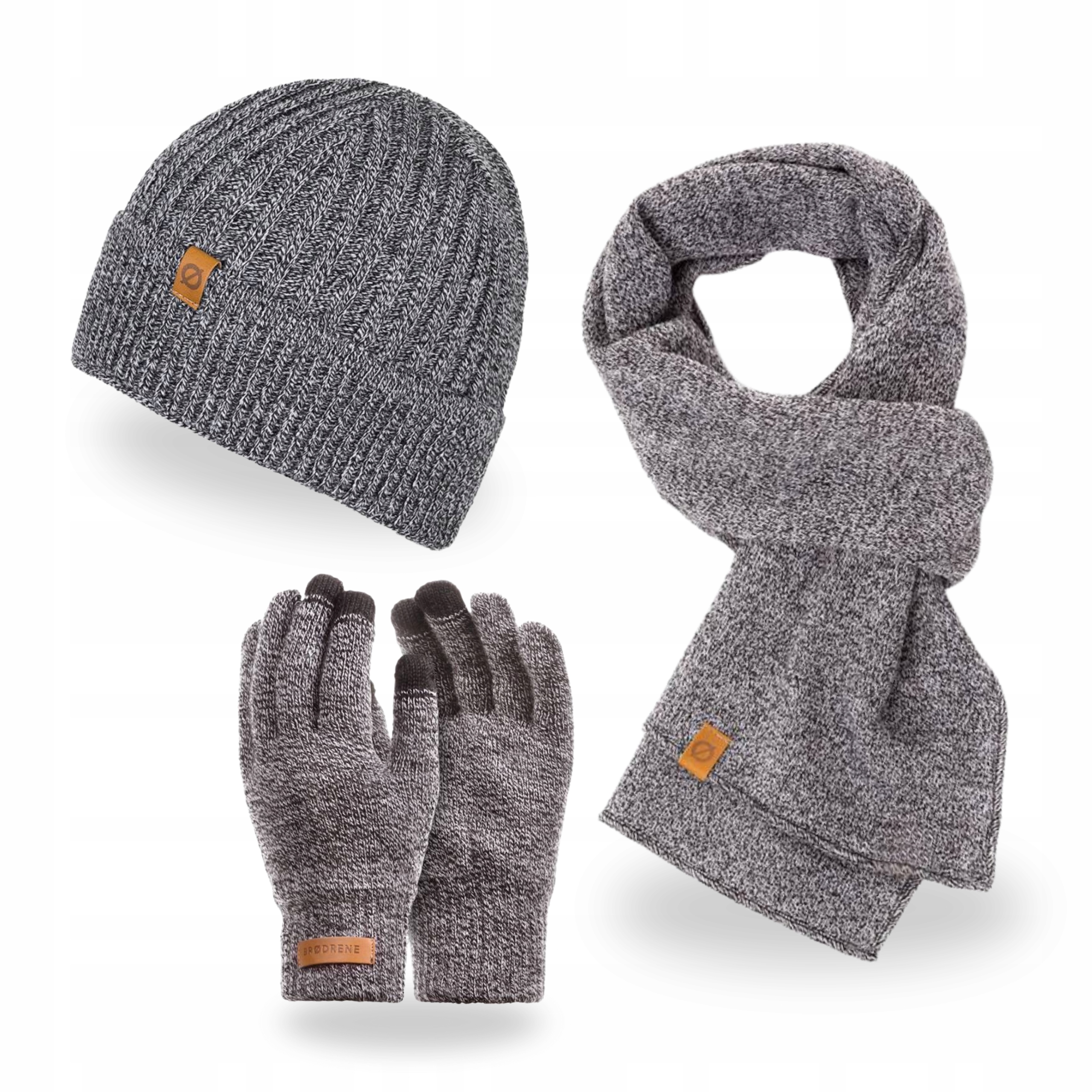 Pánská sada Čepice Sklápěcí šála Hladké rukavice Brodrene Světle šedá