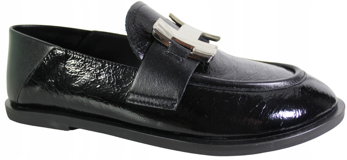 Polobotky Mokasíny Dámské Carinii B10044 VEL.38 Kůže Černý Lak