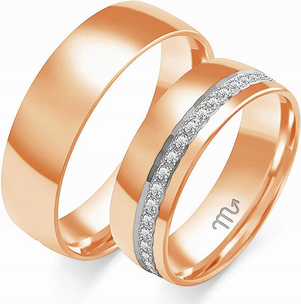 Růžové zlato snubní prsten svatba 585 vel 23 24 25 klasický módní vzor
