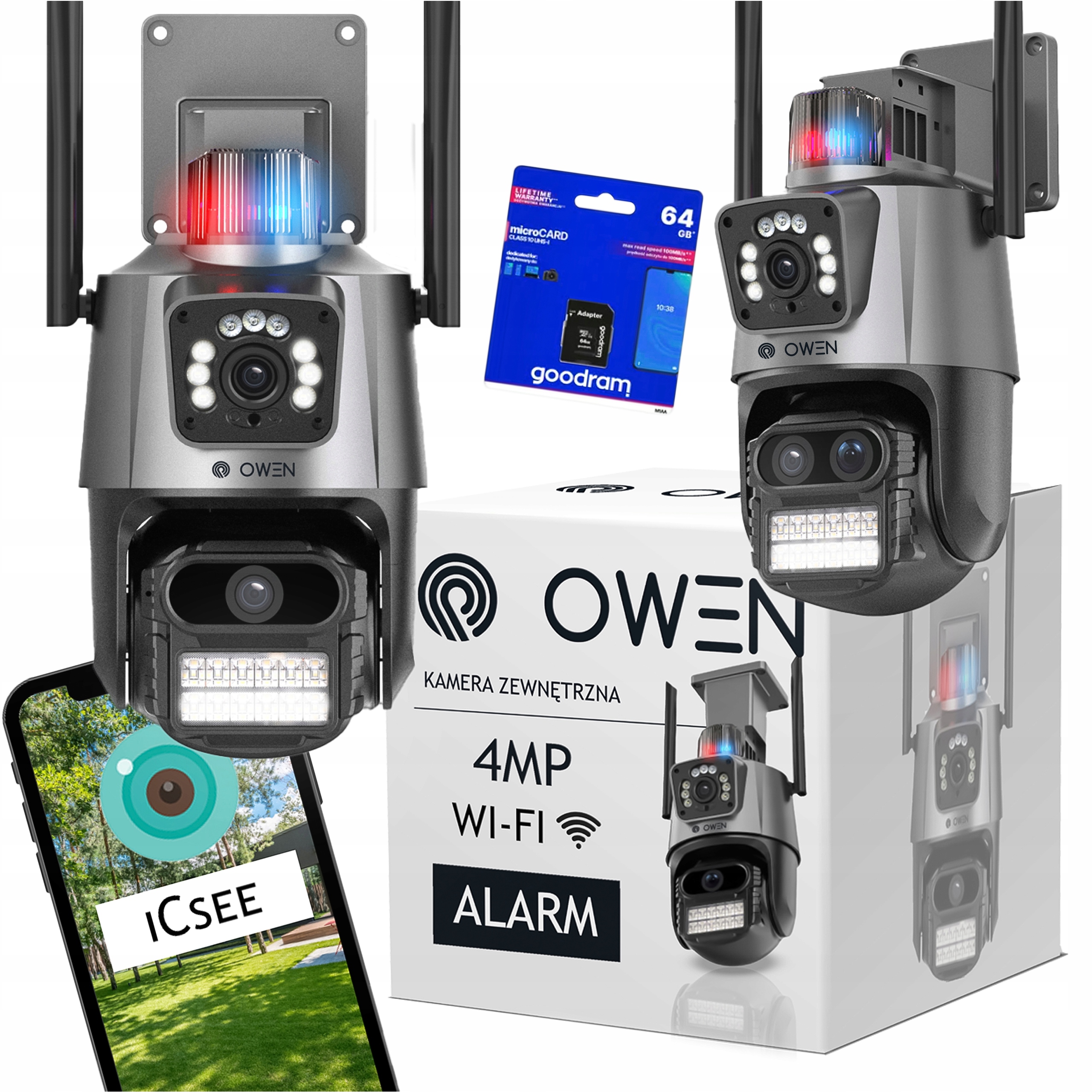 KAMERA ZEWNĘTRZNA OBROTOWA 270 stopni 4MP WIFI 3w1 2 OBIEKTYWY ICSEE