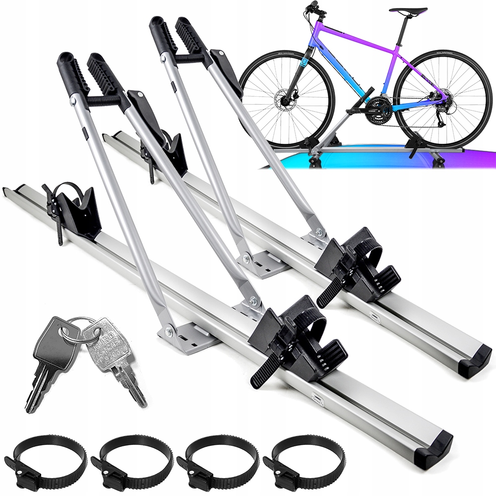 Uchwyt rowerowy AMOS aluminiowy na dach 2x 18 kg srebrny