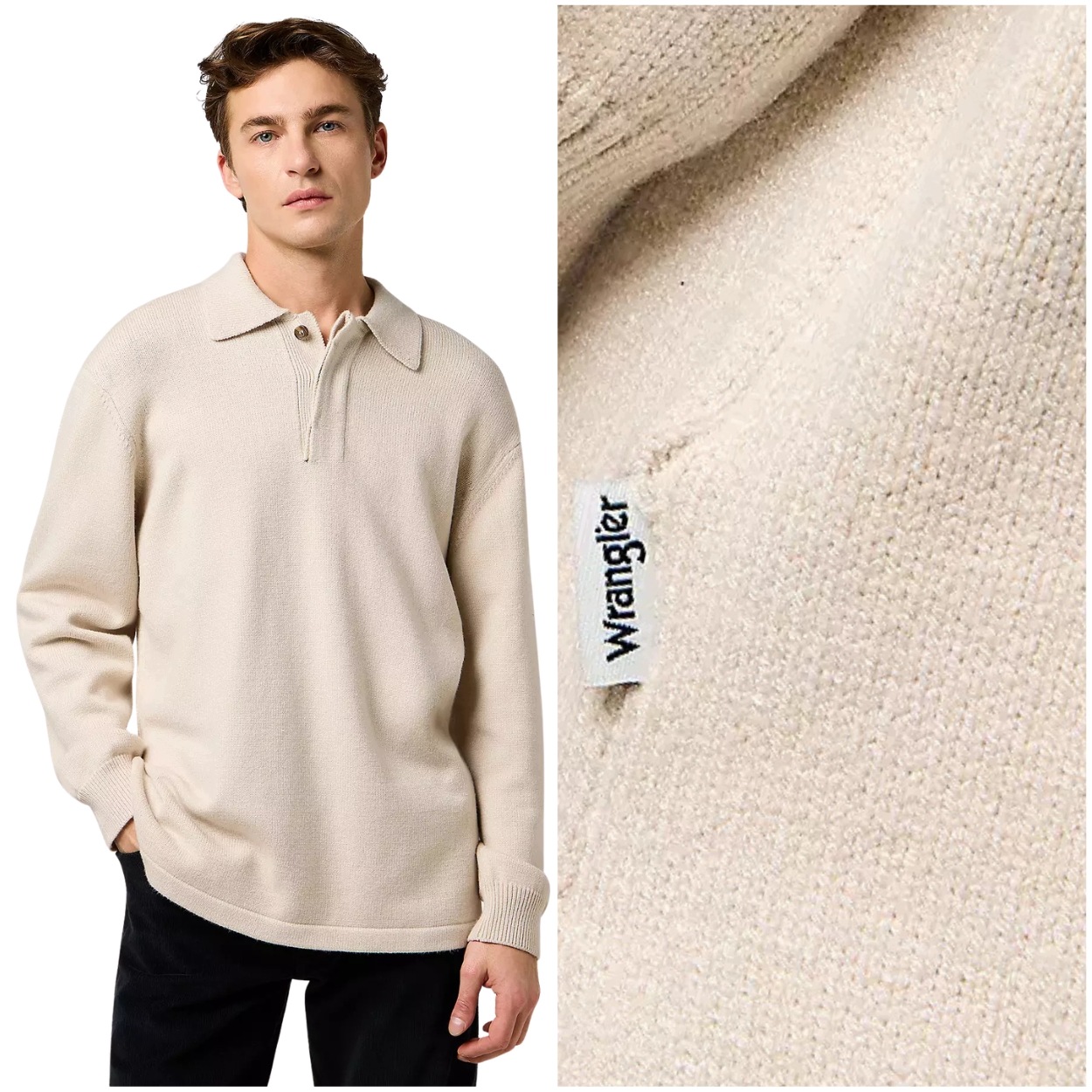 Wrangler Polo Sweater Birch krémový pánský svetr s límečkem, velikost XL