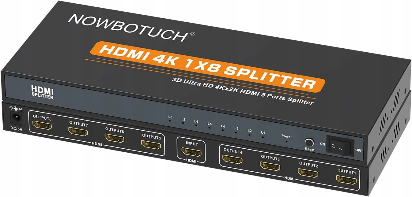 Nowbotuch 8-pásmový Hdmi rozbočovač 1x8 Hdmi Splitter Rozbočovač 4K Fhd 3D