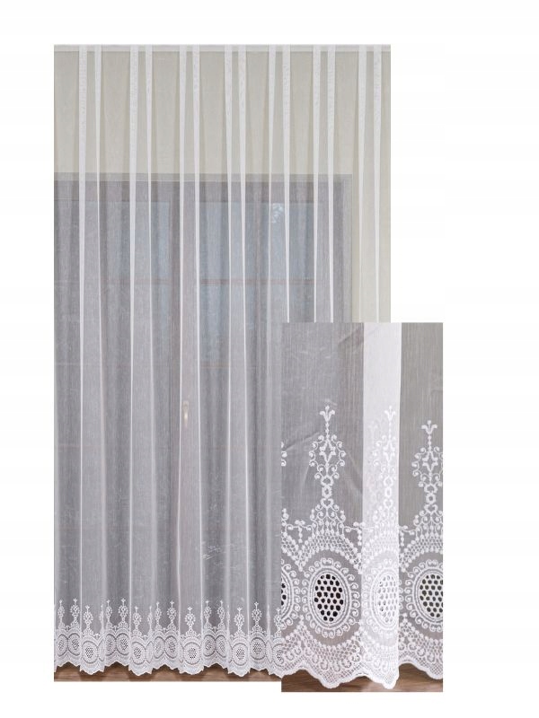 Záclona Haft 220x190 Elegantní s páskou na žabky Tunel Agrafky Zdobená