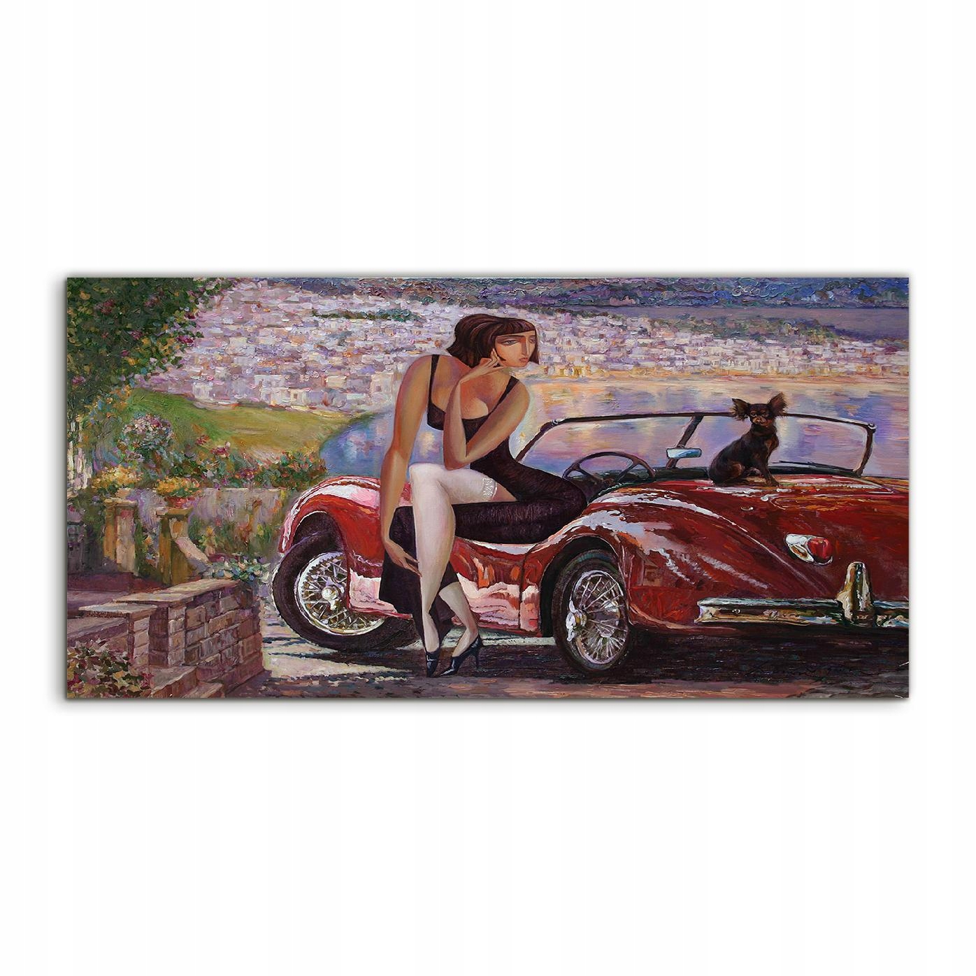 

Fotoobraz 100x50 ścienny Retro Auto Kobieta Pies