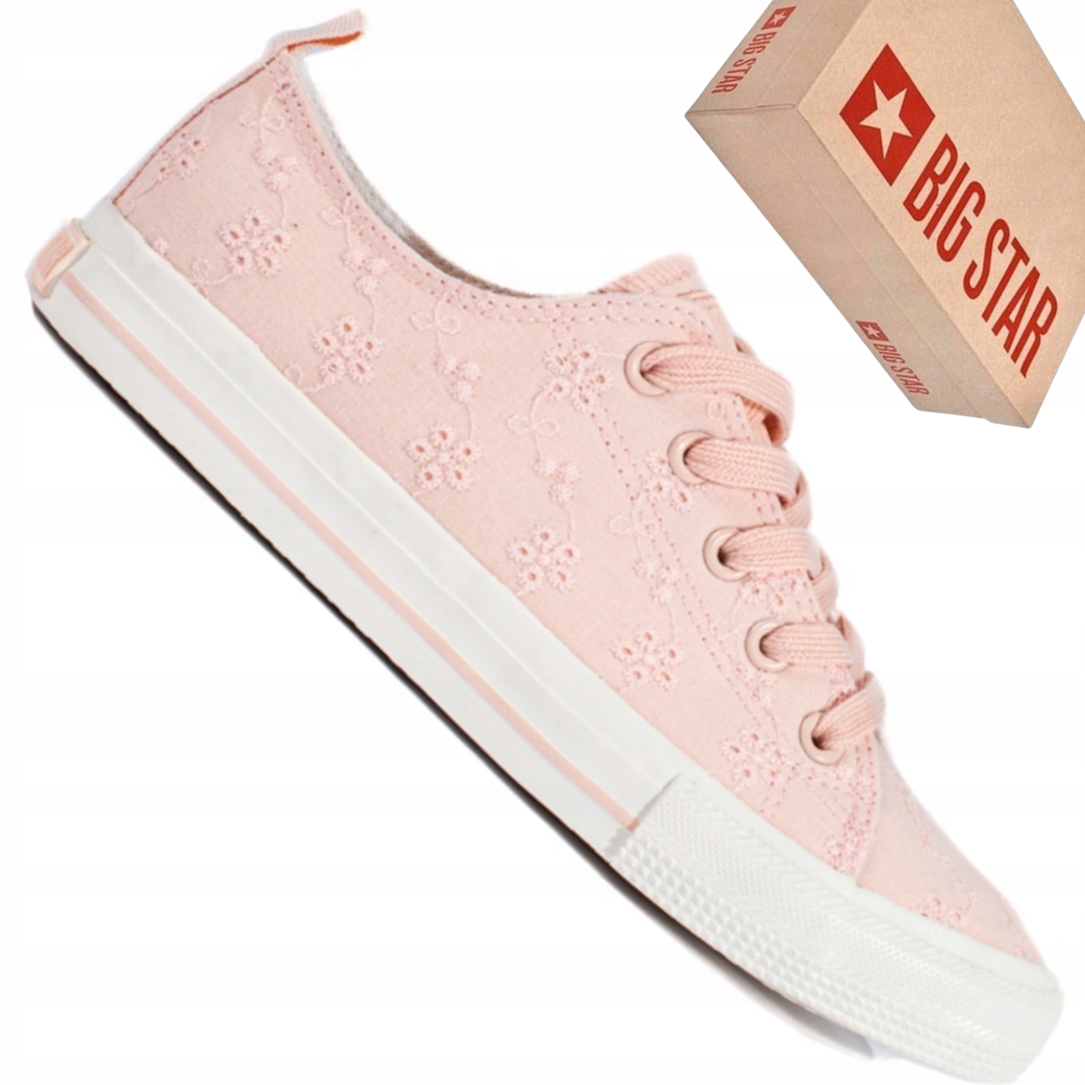 Big Star LL274224 trampki damskie różowe materiałowe z haftem klasyczne