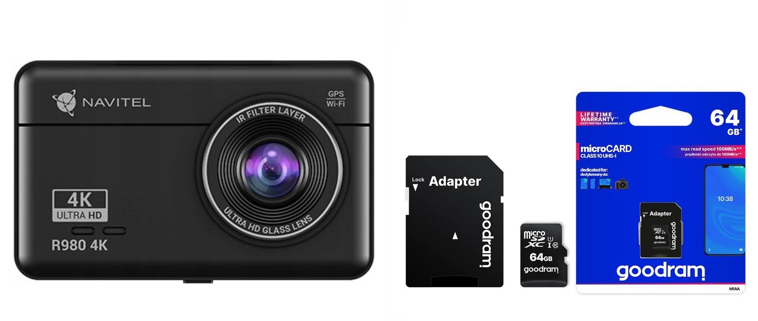Navitel R980 4K Kamera samochodowa rejestrator GPS WiFi dotykowy + 64GB