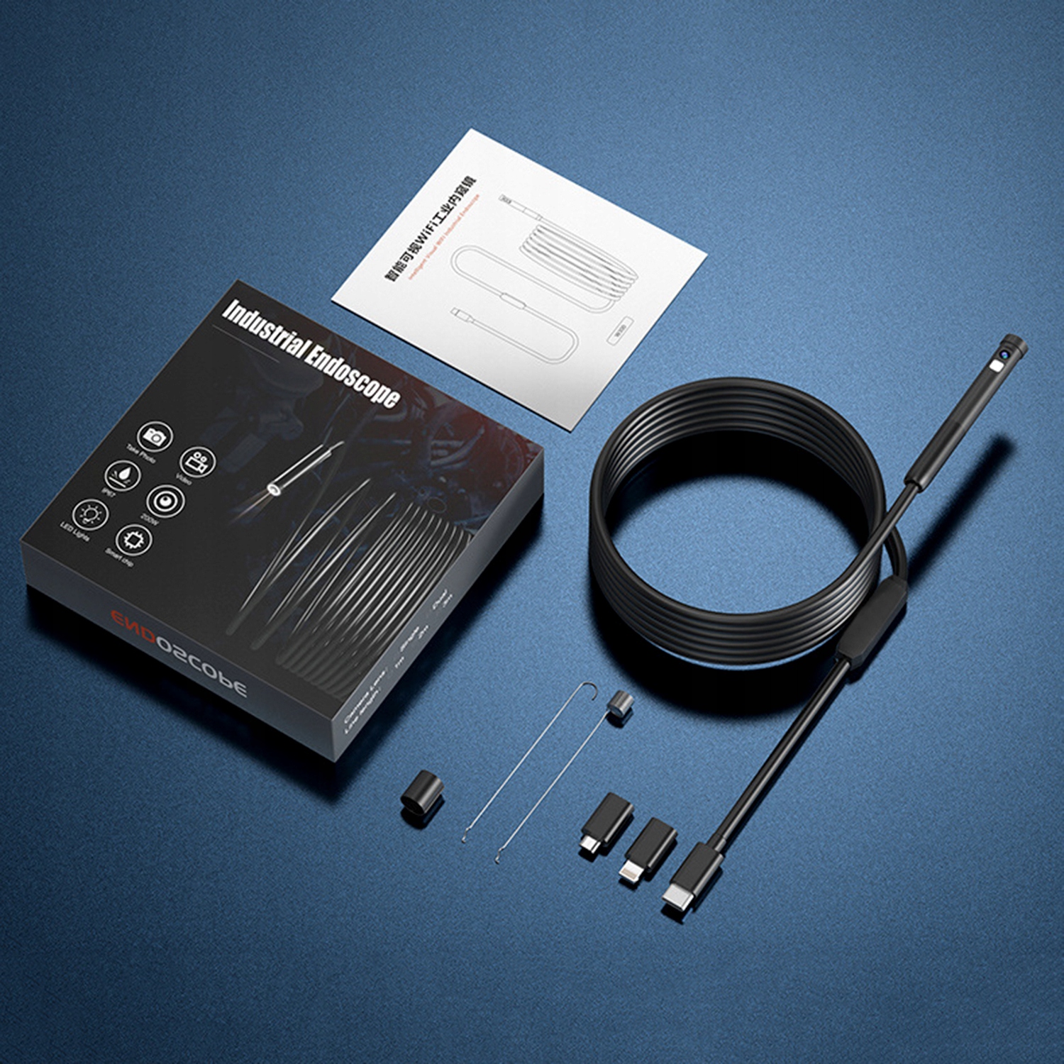 Kamera INSPEKCYJNA DUO Endoskop SZTYWNY Do Telefonu i PC 3M 7LED 2xFHD WiFi Marka inna