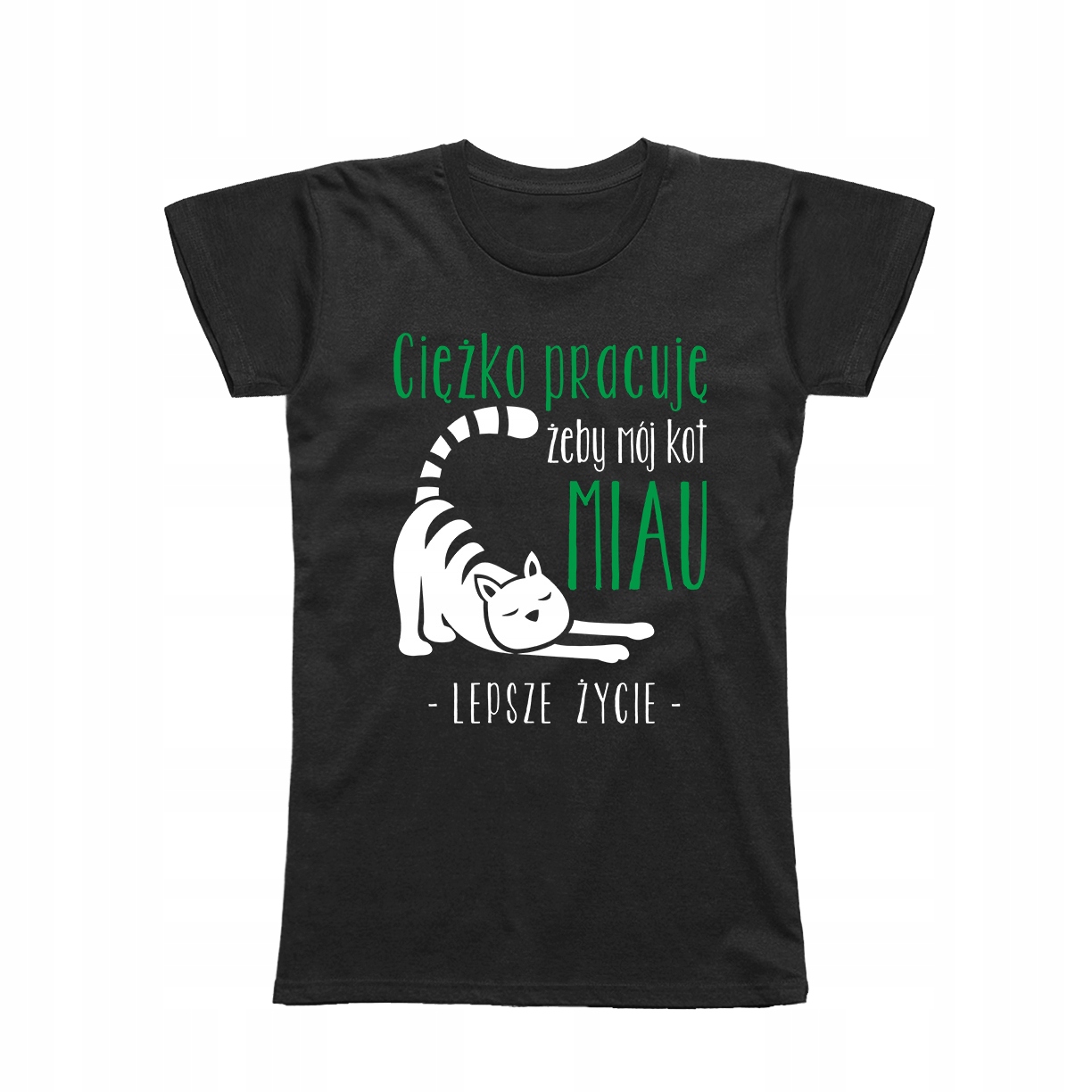 

L - Koszulka T-shirt Ciężko Pracuję Na Kota Kot