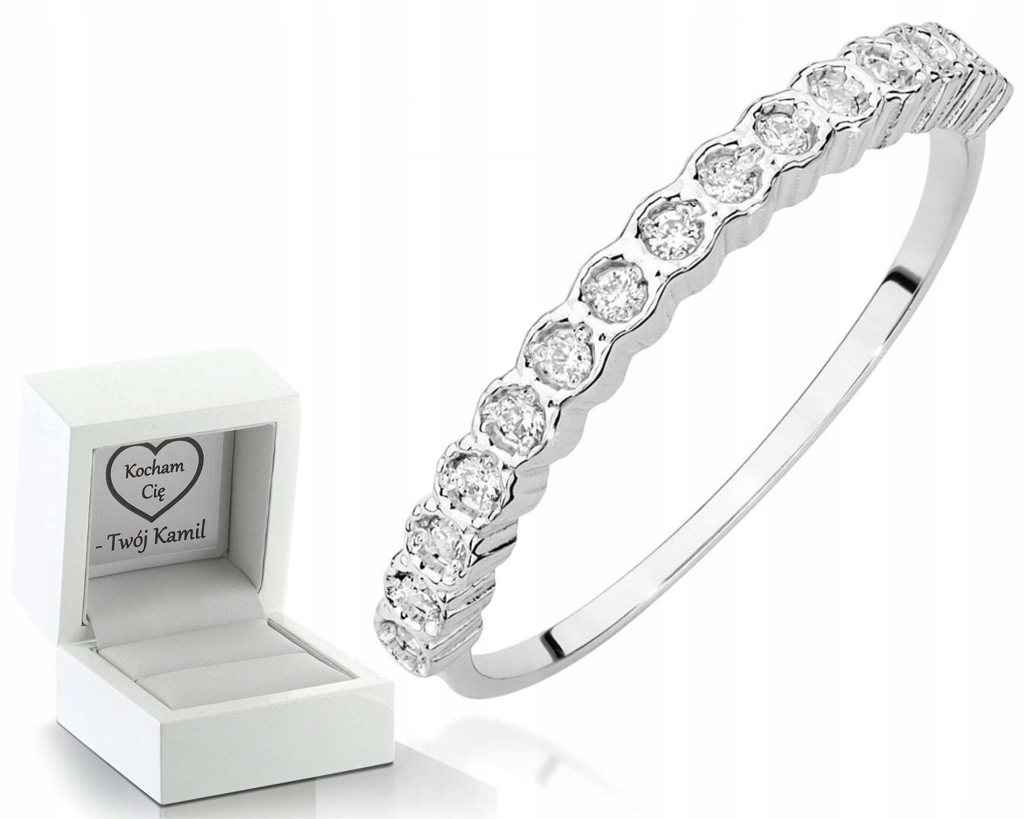 Prstýnek Z Bílého Zlata S Brilianty Gravírování Zlata Jako Dárek