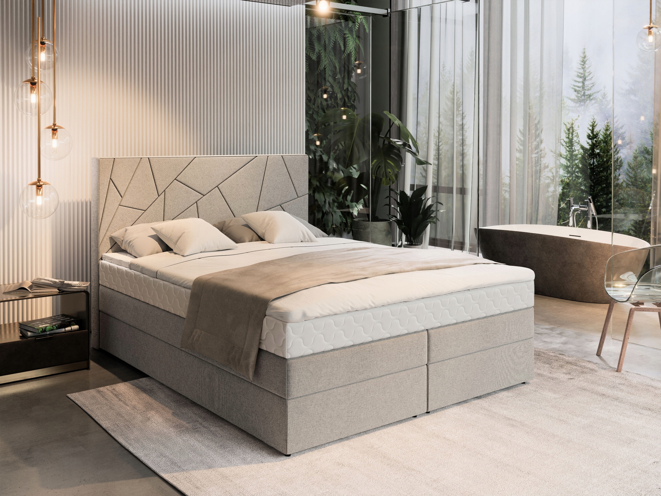 Kontinentální postel Trani 180 Moderní Úložné Boxy Dvojitá Matrace pohodlné