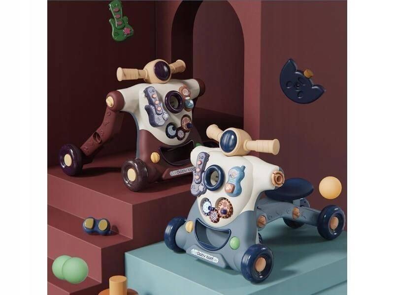 (ks) Chodzik Edukacyjny 3w1 Pchacz Hulajnoga Jeździk Brązowy Oryginał