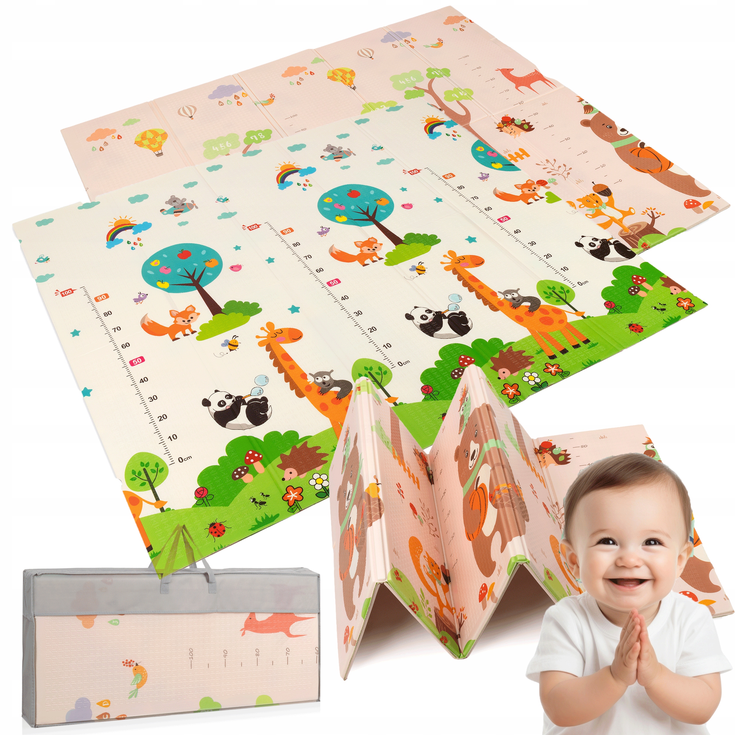 Dwustronna Mata Piankowa Duża 180x200cm Bogato Zdobiona Składana Gruba 1cm