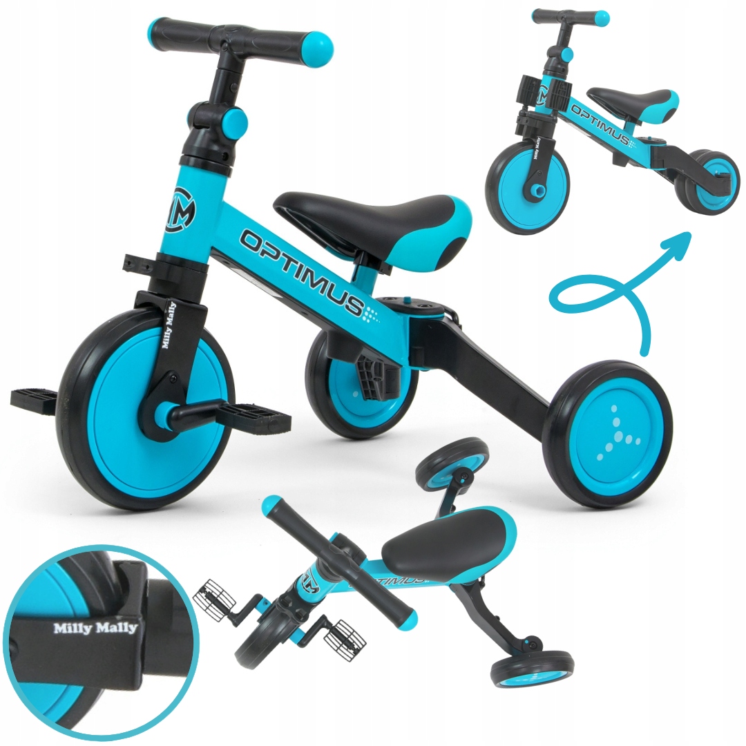 Rowerek trójkołowy biegowy jeździk dla dzieci 3w1 Optimus Blue Milly Mally