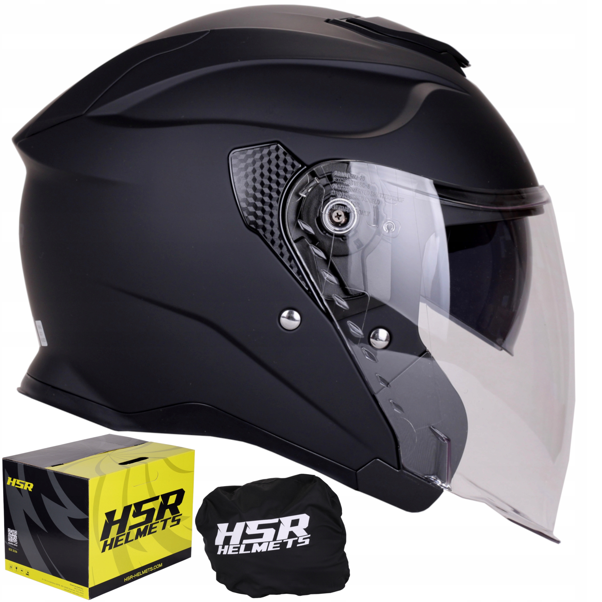 Kask motocyklowy otwarty na skuter motor czarny mat Hsr HS835 blenda szybka